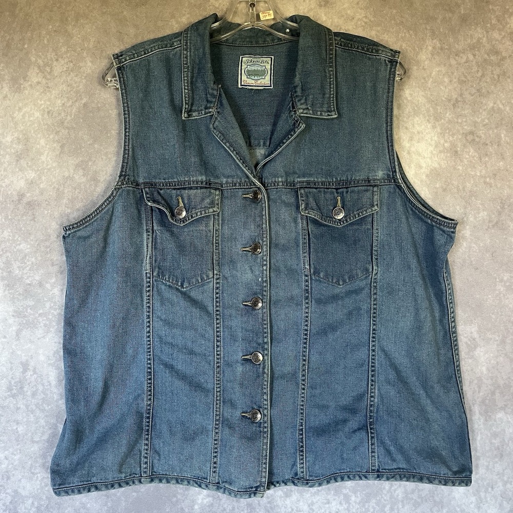 Vtg 90s Y2K St. John's Bay Denim‎ Vest Wms L/XL Pockets Trucker Cowgirl Western
